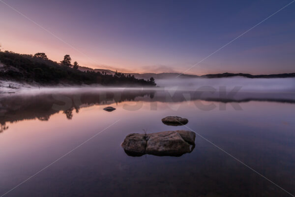 A cool winters morning at Lake Tutira, Hawke’s Bay, , New Zealand - SCP Stock