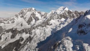 Aerial Morning View of Aoraki / Mount Cook, Southern Alps, South Island, New Zealand - SCP Stock