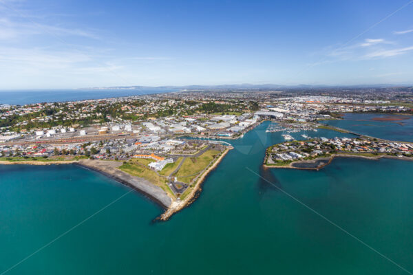 Aerial view of the Ahuriri and the Harbour, Ahuriri, Napier, Hawke’s Bay, New Zealand - SCP Stock