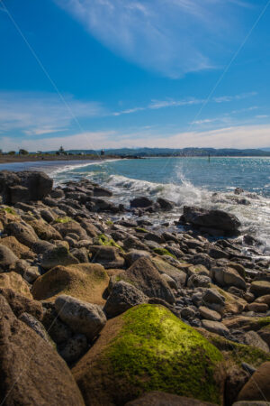 Boulders at the beach, Ahuriri, Napier, Hawke’s Bay, New Zealand - SCP Stock