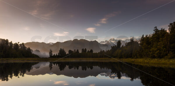 Dawn at Lake Matheson, Fox Glacier, South Westland - SCP Stock