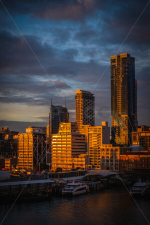 Downtown Ferry Terminal & Auckland CBD at sunrise - SCP Stock