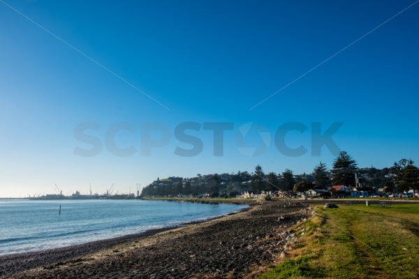 Early morning at the Perfume Point Reserve beach, Ahuriri, Napier, Hawke’s Bay, New Zealand - SCP Stock