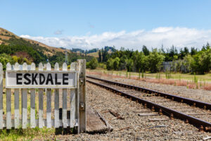 Eskdale station sign, Eskdale, Hastings, Hawke’s Bay, New Zealand - SCP Stock