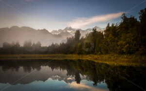 Lake Matheson in the morning, Fox Glacier, South Westland - SCP Stock