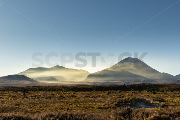 Mount’s Ngauruhoe & Ruapehu from The Desert Road (State Highway 1), North Isalnd, New Zealand - SCP Stock