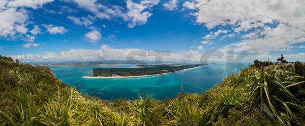 Panoramic view from the summit of Mauao (Mount Maunganui), Bay of Plenty, New Zealand - SCP Stock