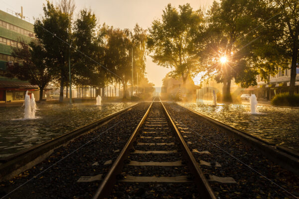 Railway tracks through Hastings CBD, Hastings, Hawke’s Bay, New Zealand - SCP Stock