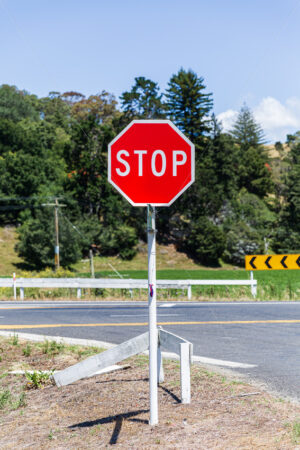 Road intersection and stop sign, Eskdale, Hastings District, Hawke’s Bay, New Zealand - SCP Stock