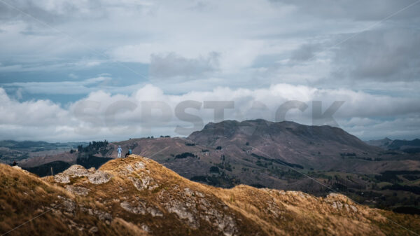 Taking in the view, Te Mata Peak looking towards Mount Kahuranaki, Havelock North, Hawke’s Bay, New Zealand - SCP Stock