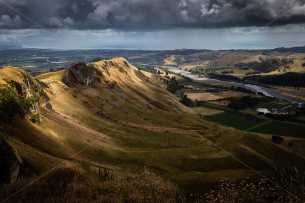 Te Mata Peak under a stormy sky, Havelock North, Hawke’s Bay, New Zealand - SCP Stock