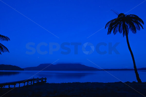 Lake & Mount Tarawera during blue hour, Rotorua, Bay of Plenty, New Zealand - SCP Stock