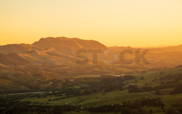 The view towards Mount Kahuranaki from Te Mata Peak at sunset, Hawke’s Bay, New Zealand - SCP Stock