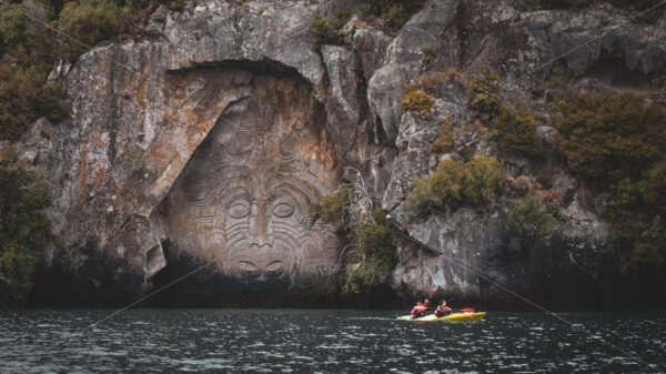 Maori carving, Lake Taupo, Waikato, New Zealand - SCP Stock