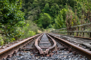 Rusty railway tracks, Whangamomona, New Zealand - SCP Stock