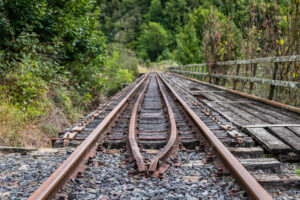 Rusty railway tracks, Whangamomona, New Zealand - SCP Stock