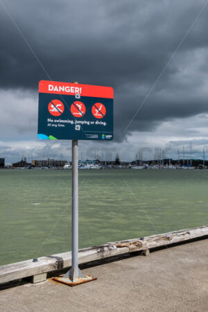 Danger sign, Hawke’s Bay Sports Fishing Club, Ahuriri, Napier, Hawke’s Bay, New Zealand - SCP Stock