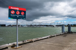 Danger sign, Hawke’s Bay Sports Fishing Club, Ahuriri, Napier, Hawke’s Bay, New Zealand - SCP Stock