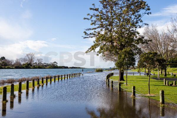 Flooding at the Evers Swindel Reserve, Clive River, Clive, Hastings, Hawke’s Bay, New Zealand - SCP Stock