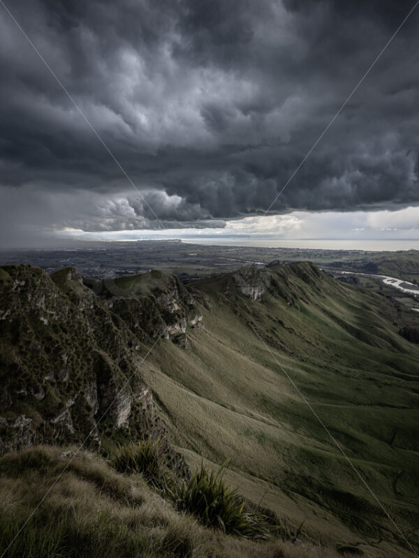 A Storm front Passes over Te Mata Peak (Te Mata o Rongokako), Hawke’s Bay, New Zealand - SCP Stock