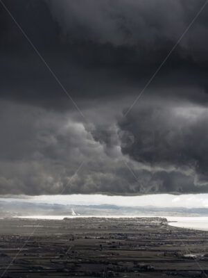 The View Towards Napier while a Storm front Passes over Te Mata Peak (Te Mata o Rongokako), Hawke’s Bay, New Zealand - SCP Stock